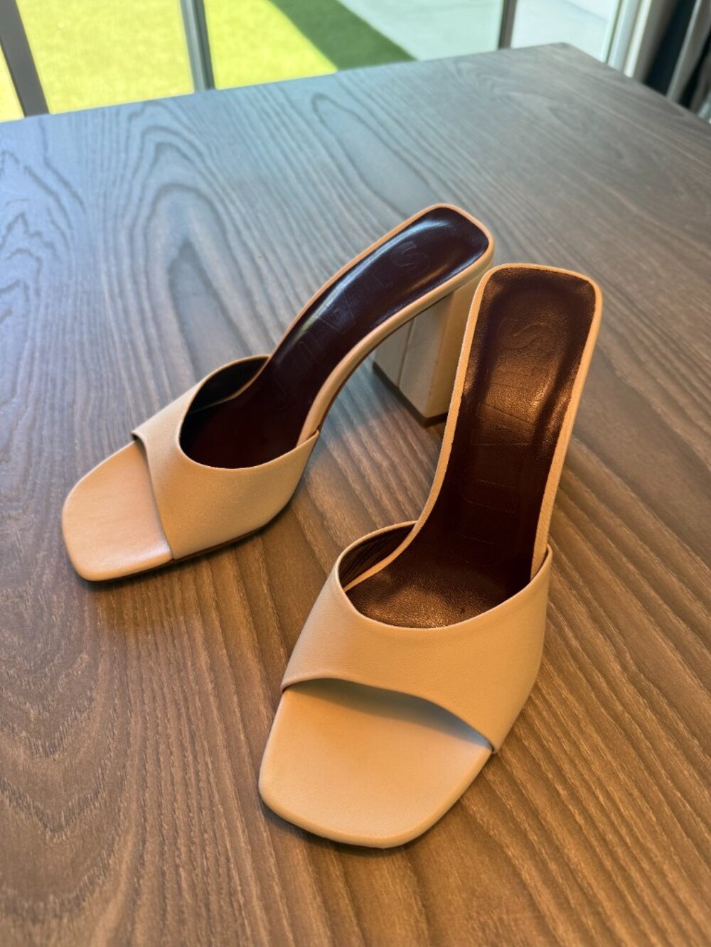 STAUD Sloane Beige Block Heel Slide Sandals - Picture 3 of 4